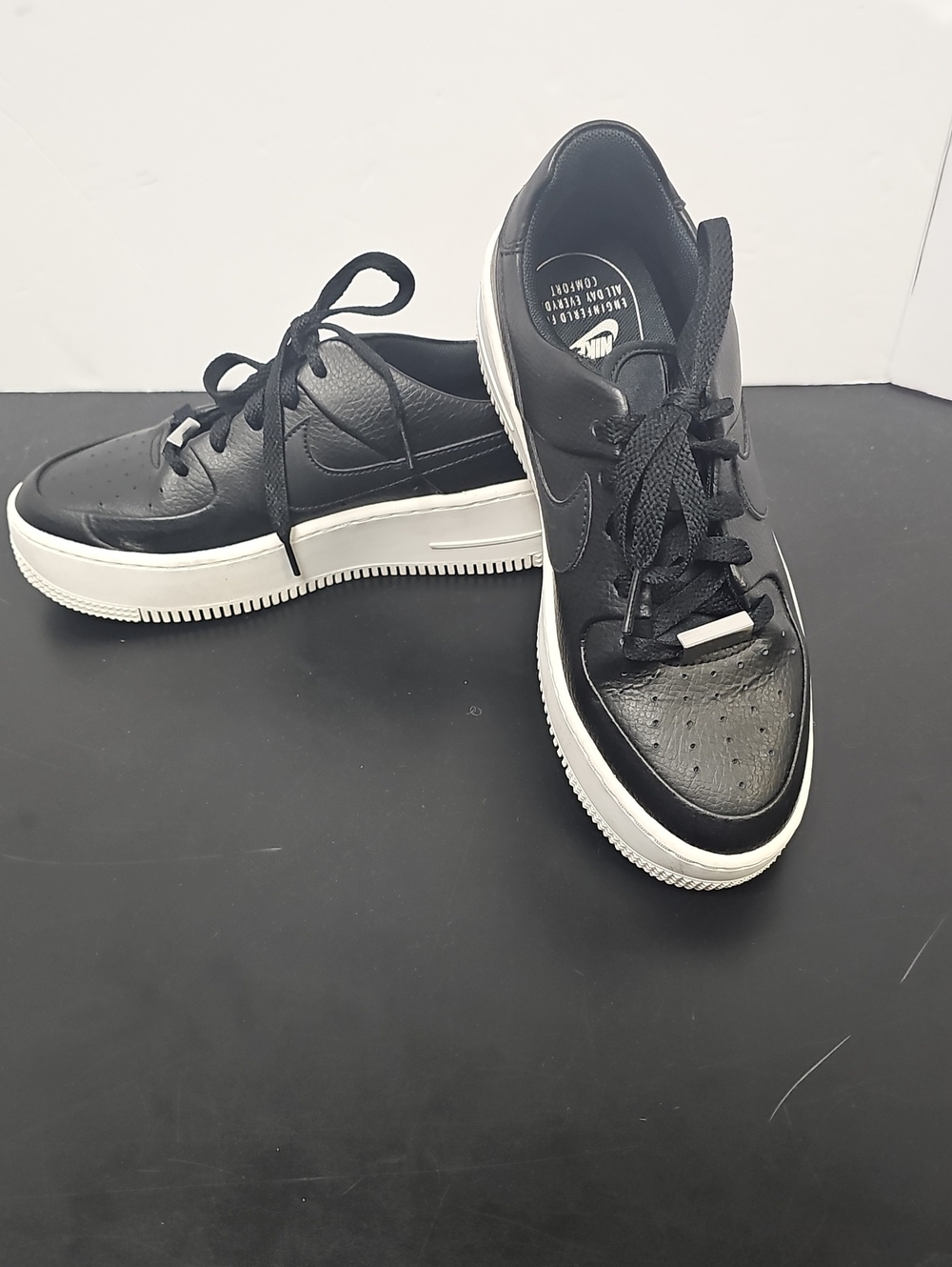 Nike Black Platform Leather Sneakers with White Sole